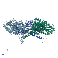 PDB entry 4feb coloured by chain, top view.