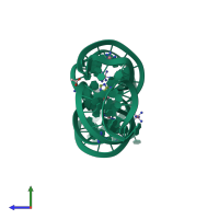 PDB entry 4fej coloured by chain, side view.