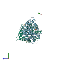PDB entry 4fek coloured by chain, side view.
