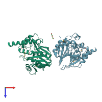 PDB entry 4fek coloured by chain, top view.