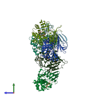 PDB entry 4feu coloured by chain, side view.