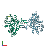 PDB entry 4fez coloured by chain, front view.