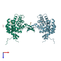 PDB entry 4fez coloured by chain, top view.