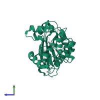 PDB entry 4fgb coloured by chain, side view.