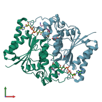 PDB entry 4fgj coloured by chain, front view.