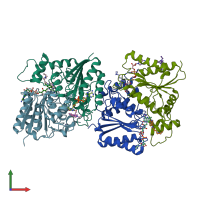 PDB entry 4fgl coloured by chain, front view.