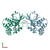 PDB entry 4fgp coloured by chain, front view.