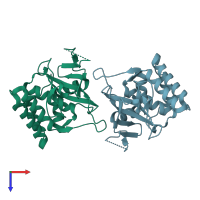 PDB entry 4fgp coloured by chain, top view.