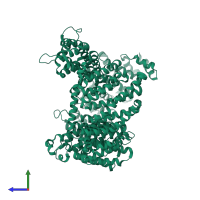 PDB entry 4fgv coloured by chain, side view.