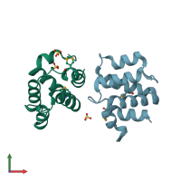 PDB entry 4fh0 coloured by chain, front view.