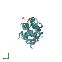 PDB entry 4fh0 coloured by chain, side view.