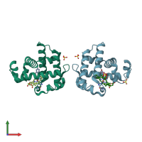 PDB entry 4fh6 coloured by chain, front view.