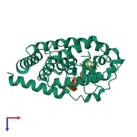 PDB entry 4fhi coloured by chain, top view.