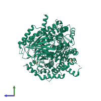 PDB entry 4fhk coloured by chain, side view.