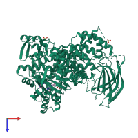 PDB entry 4fhk coloured by chain, top view.