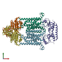 PDB entry 4fi3 coloured by chain, front view.