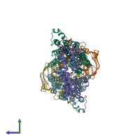 PDB entry 4fi3 coloured by chain, side view.