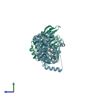 PDB entry 4fie coloured by chain, side view.