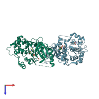 PDB entry 4fie coloured by chain, top view.
