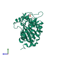 PDB entry 4fij coloured by chain, side view.