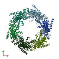 PDB entry 4fiq coloured by chain, front view.