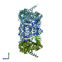 PDB entry 4fiq coloured by chain, side view.