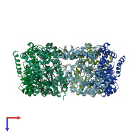 PDB entry 4fiq coloured by chain, top view.