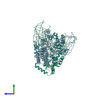 PDB entry 4fiy coloured by chain, side view.