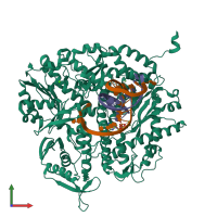 PDB entry 4fj5 coloured by chain, front view.