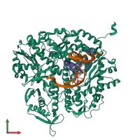 PDB entry 4fj9 coloured by chain, front view.