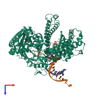 PDB entry 4fj9 coloured by chain, top view.