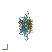 PDB entry 4fjc coloured by chain, side view.