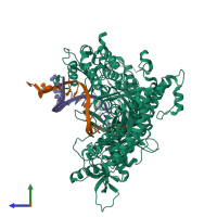 PDB entry 4fjk coloured by chain, side view.