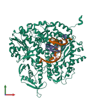 PDB entry 4fjl coloured by chain, front view.