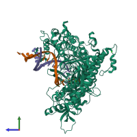 PDB entry 4fjl coloured by chain, side view.