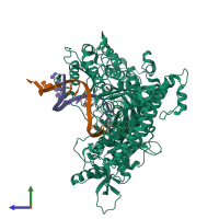 PDB entry 4fjn coloured by chain, side view.