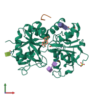 PDB entry 4fjp coloured by chain, front view.