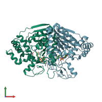 PDB entry 4fju coloured by chain, front view.