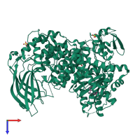 PDB entry 4fjy coloured by chain, top view.