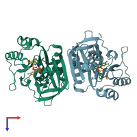 PDB entry 4fk8 coloured by chain, top view.