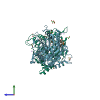 PDB entry 4fkb coloured by chain, side view.