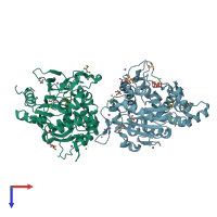 PDB entry 4fkb coloured by chain, top view.