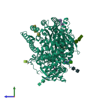 PDB entry 4fkh coloured by chain, side view.
