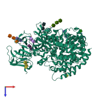 PDB entry 4fkh coloured by chain, top view.