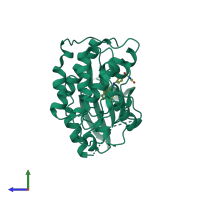 PDB entry 4fks coloured by chain, side view.