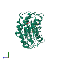 Monomeric assembly 1 of PDB entry 4fku coloured by chemically distinct molecules, side view.