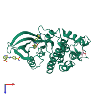 Monomeric assembly 1 of PDB entry 4fku coloured by chemically distinct molecules, top view.