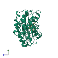 PDB entry 4fkw coloured by chain, side view.