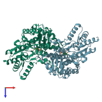 PDB entry 4fl0 coloured by chain, top view.