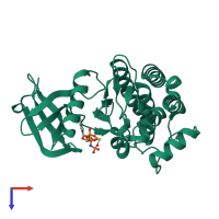 PDB entry 4fl1 coloured by chain, top view.